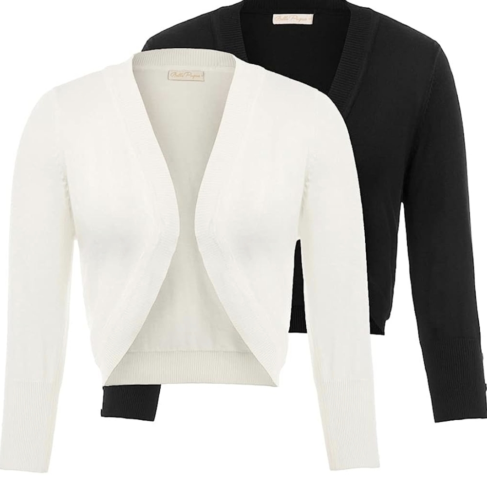 Two Womens 3/4 Sleeve Bolero Shrug Open Front Knit Cropped Cardigans